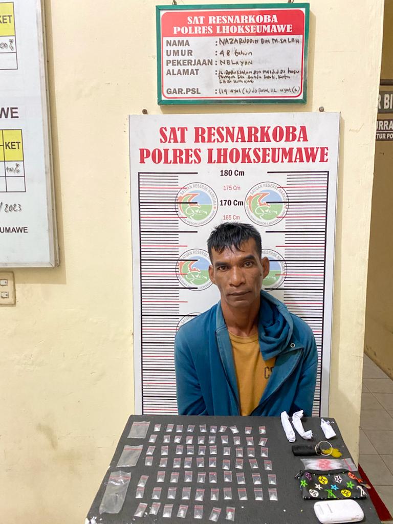 Polisi Ciduk Nelayan Asal Kota Lhokseumawe dan Amankan Puluhan Paket Sabu