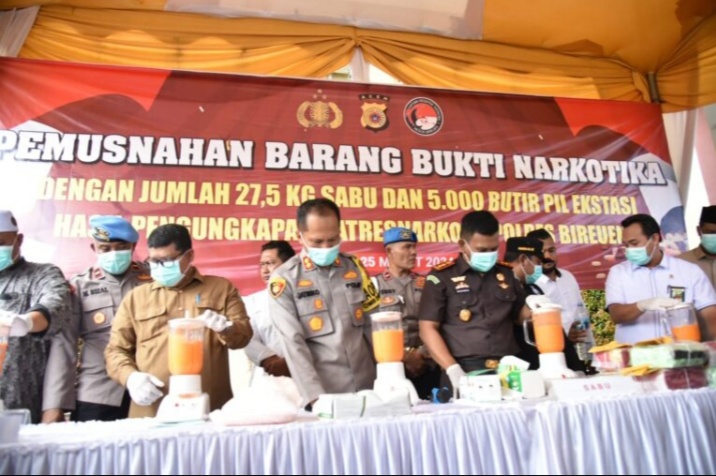 Polres Bireuen, Bersama Forkopimda Musnahkan 27,5 Kg Sabu dan 5000 Butir Ekstasi,