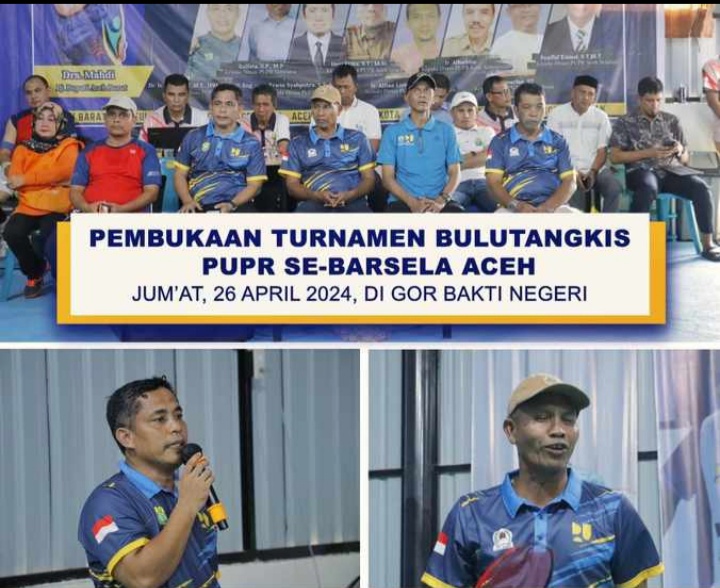 Turnament Bulutangkis PUPR se Barsela Aceh Resmi dibuka, Jum’at (26/4/2024).